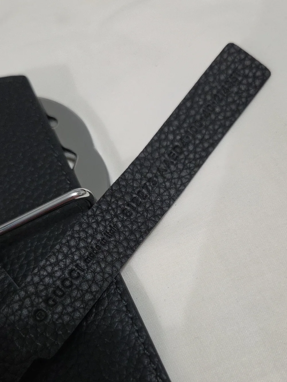 Gucci Black Leather Monogram Belt Silver Double GG Buckle